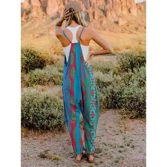 Full Size Printed V-Neck Sleeveless Jumpsuit - Picture 10 of 15